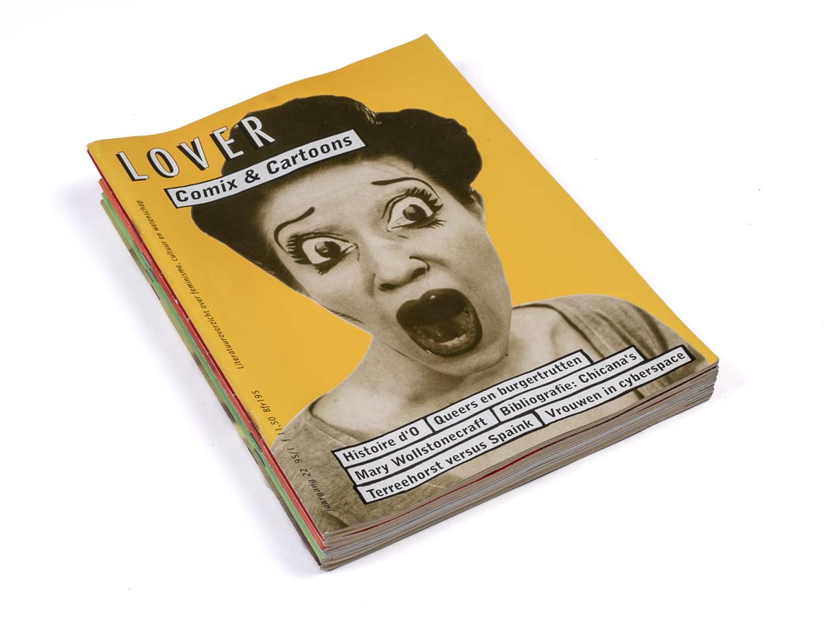 tijdschrift lover, over feminisme, literatuur en cultuur. Omslag met model geschminked als stripfiguur.